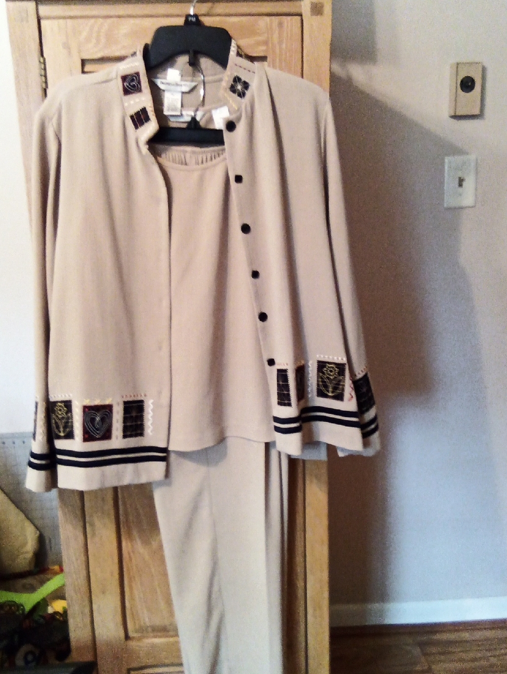 Beige Embroidered Womens Pant Suit - 2-Piece Set